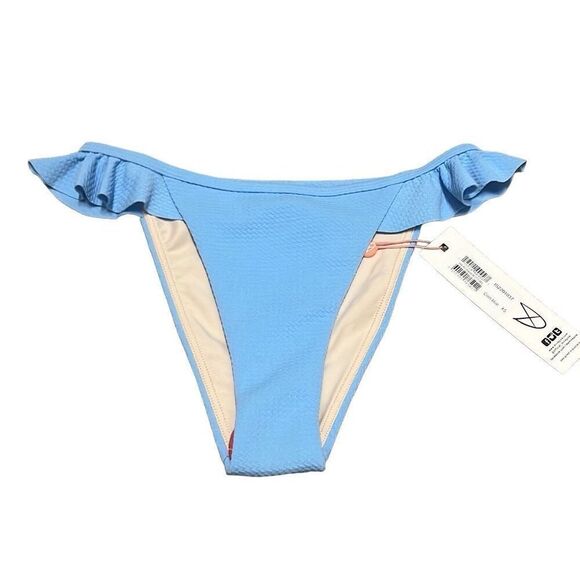 Minkpink Revolve Spero Swim Bikini Bottoms Corn Blue Textured Ruffles XS NWT - Picture 2 of 8